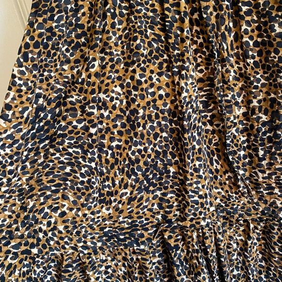 Old Navy large black brown Wasit defined ruffle trim mini dress cheetah animal - Picture 10 of 10